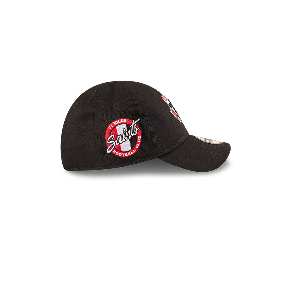 St Kilda Saints Youth Hat - AFL 2025 Badged Black OTC 9Forty Kids Strapback Cap - New Era